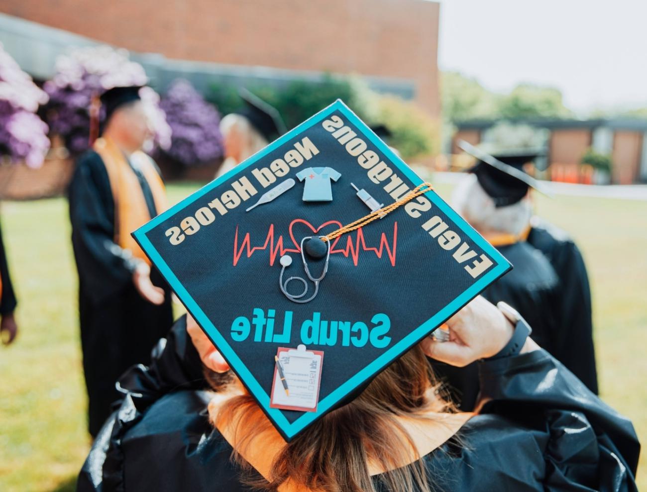 Closeup view of the top of a graduation cap